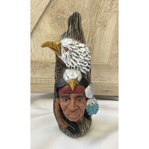 Vintage Native American Indian Chief with Eagle hat 11" x 5". AD Statue